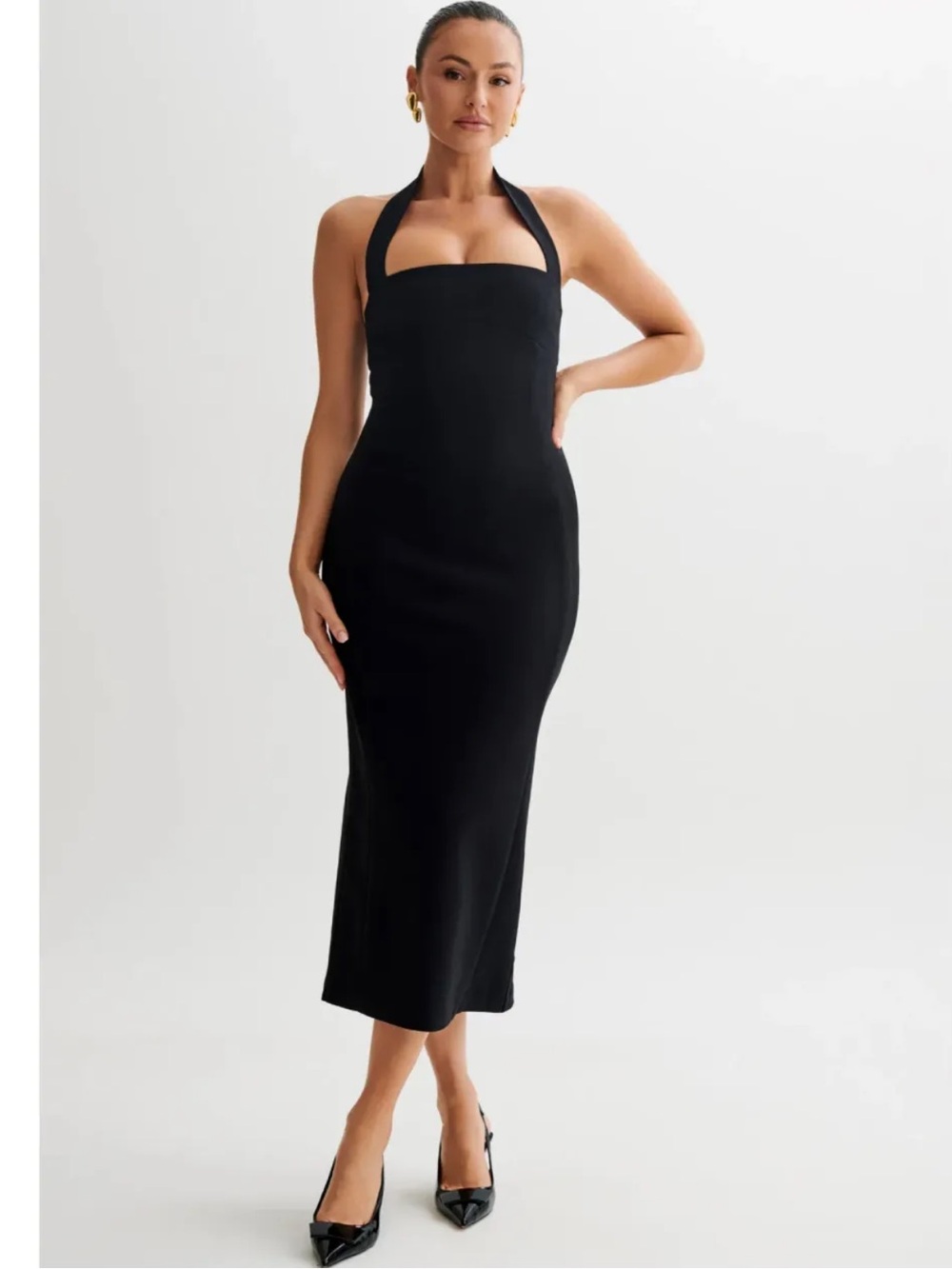 MESHKI AMELITA SUITING HALTER MIDI DRESS